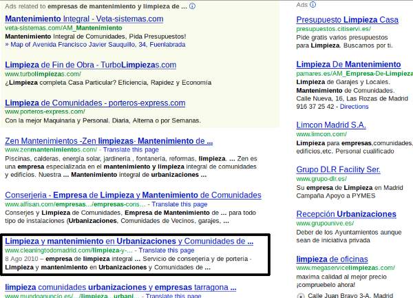 posicionamiento web, empresas de mantenimiento y limpieza de urbanizaciones