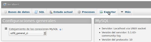 exportar mysql phpmyadmin