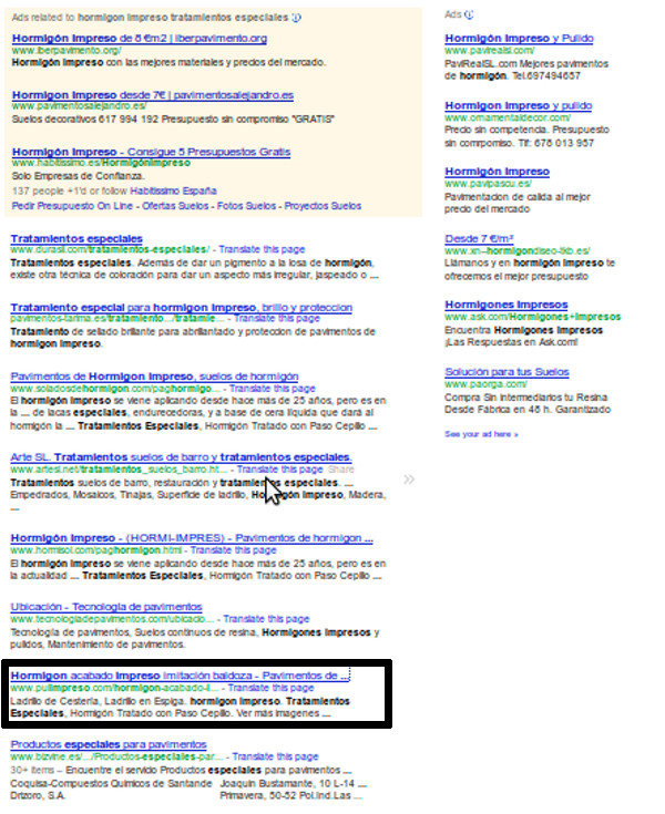 seo, hormigon impreso tratamientos especiales