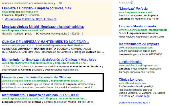 posicionamiento web, mantenimiento y limpieza de una clinica