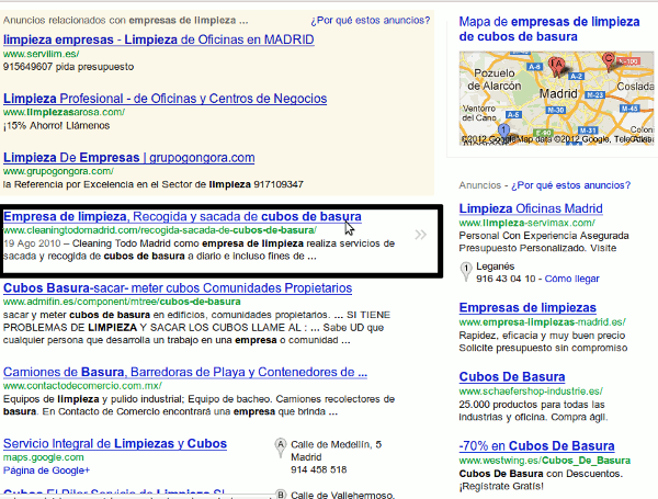 posicionamiento web, empresas de limpieza de cubos de basura
