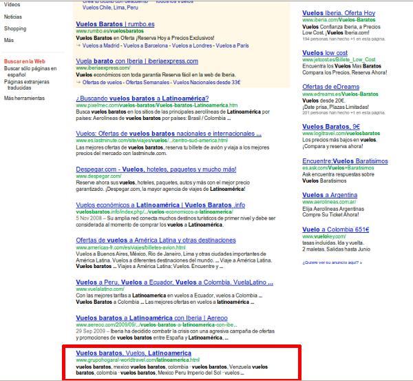 posicionamiento web, vuelos baratos latinoamerica